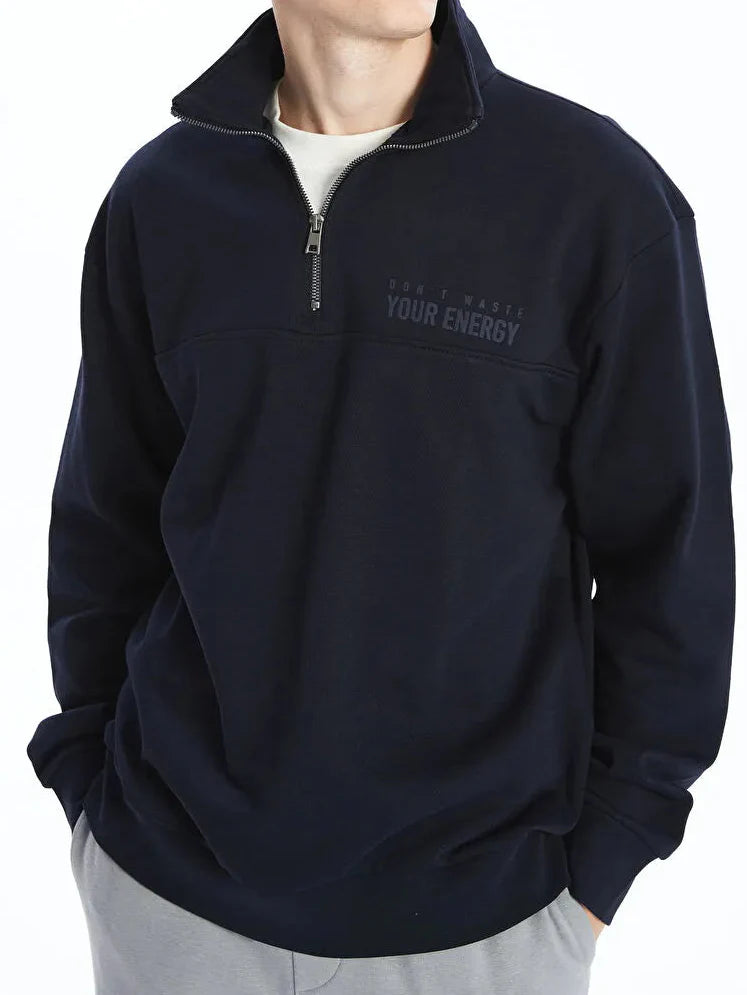 Felpa da uomo spessa con collo alto e maniche lunghe, stampata